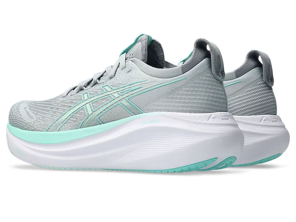 Womens ASICS Gel Nimbus 27 Wide - Piedmont Grey/Illuminate Mint