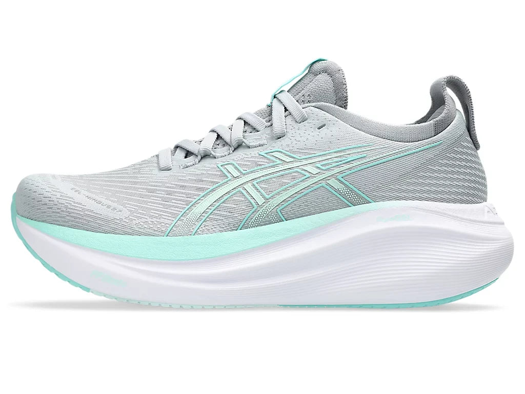 Womens ASICS Gel Nimbus 27 Wide - Piedmont Grey/Illuminate Mint