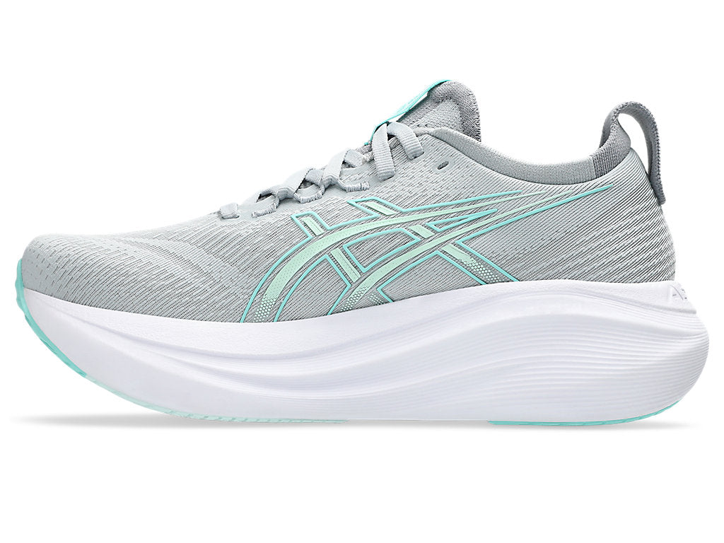 Womens ASICS Gel Nimbus 27 Wide - Piedmont Grey/Illuminate Mint