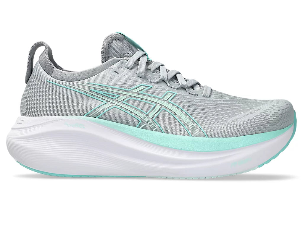 Womens ASICS Gel Nimbus 27 Wide - Piedmont Grey/Illuminate Mint